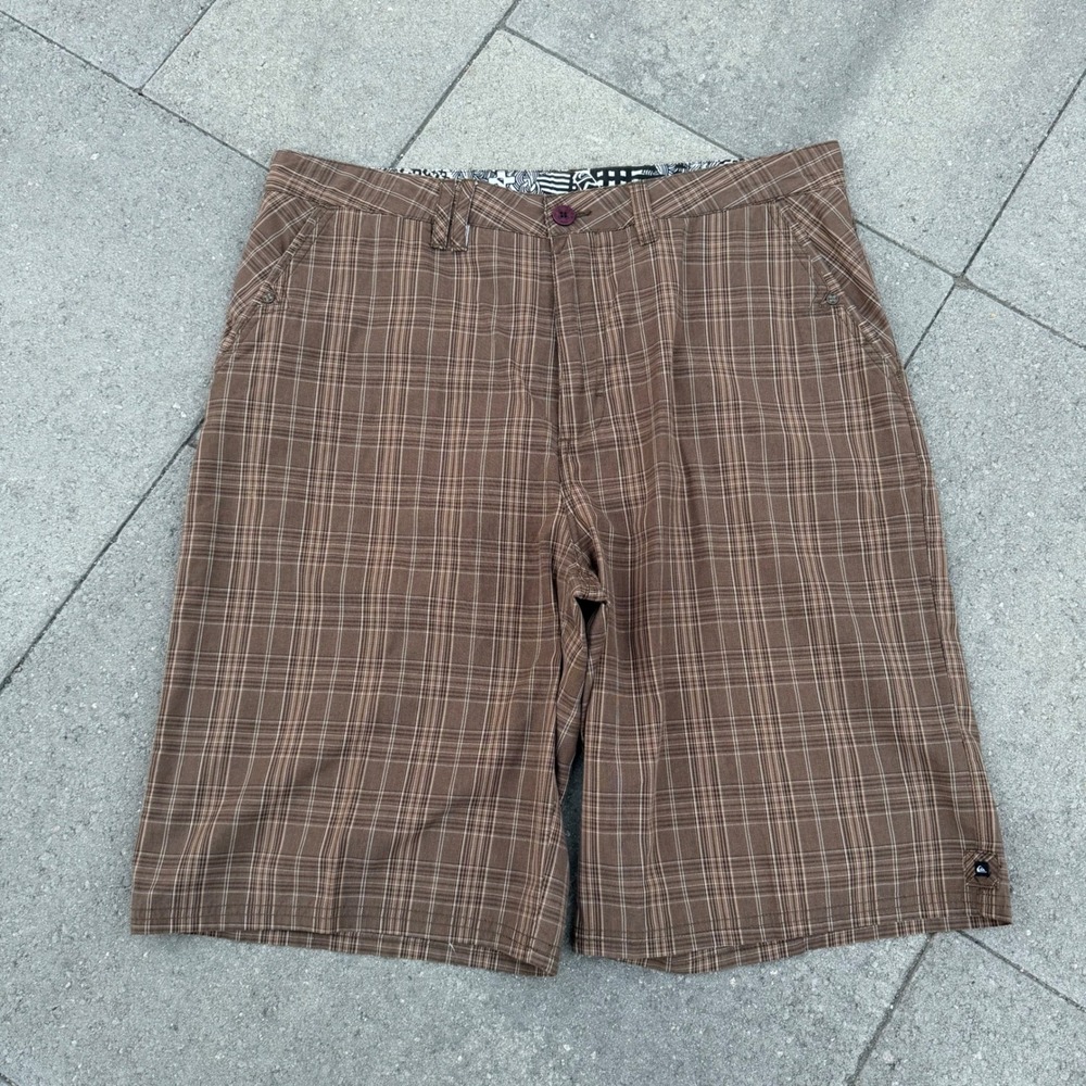 Quiksilver Mens Brown Plaid Walk Shorts Size 36 Cotton Casual Surf J104178